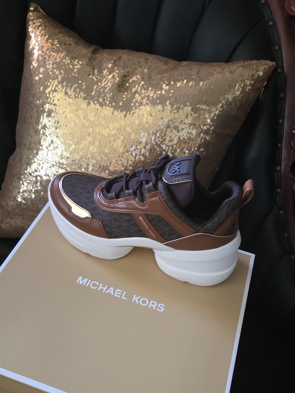 Michael Kors Brown and White Logo Platform Sneaker